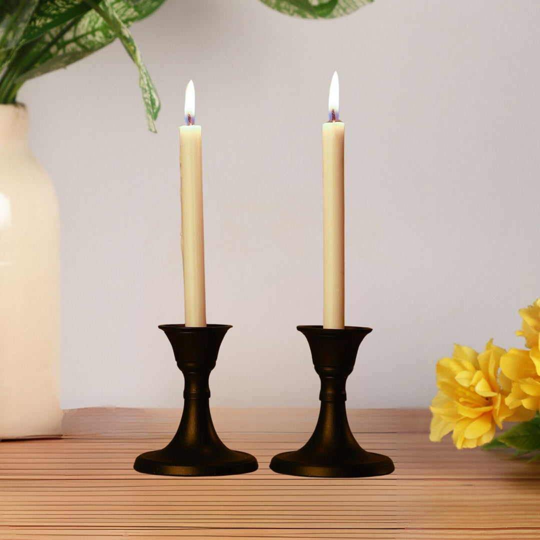 Handmade Black Taper Aluminium Candle Holder | Set Of 2