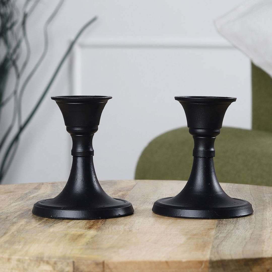 Handmade Black Taper Aluminium Candle Holder | Set Of 2