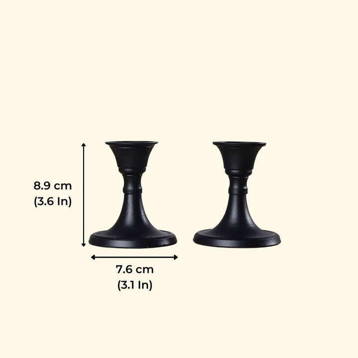 Handmade Black Taper Aluminium Candle Holder | Set Of 2