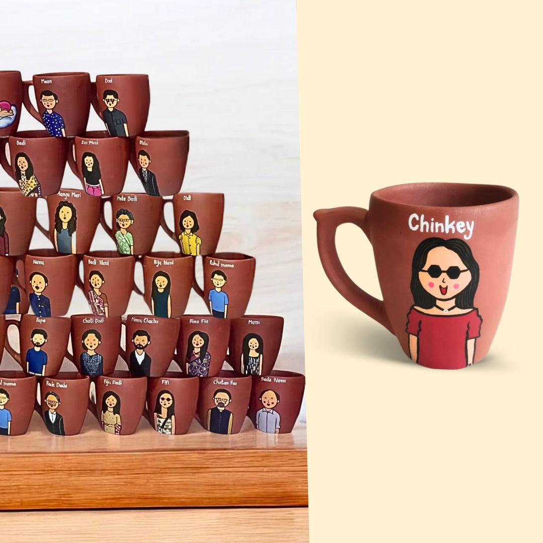 Handpainted Personalised 3D Terracotta Mug with Caricatures