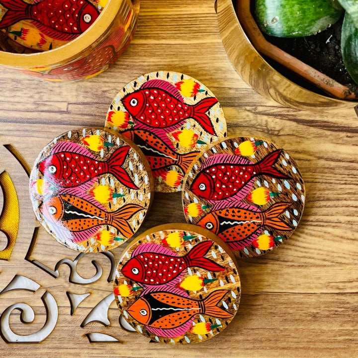 Hand-Painted Patachitra Tarang Wooden Coaster Set | Set Of 6