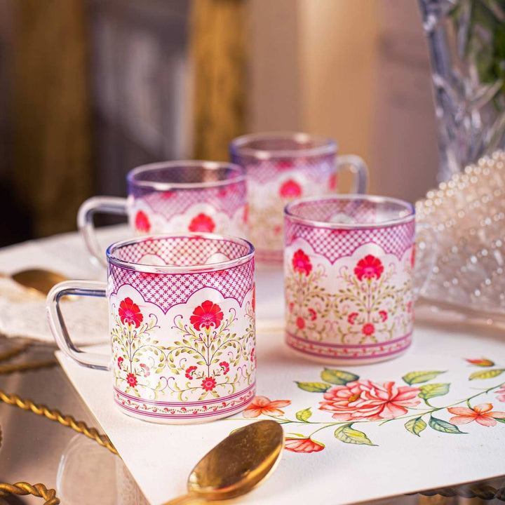 Borosilicate Glass Tea Cups with Delicate Prints I 190 ML