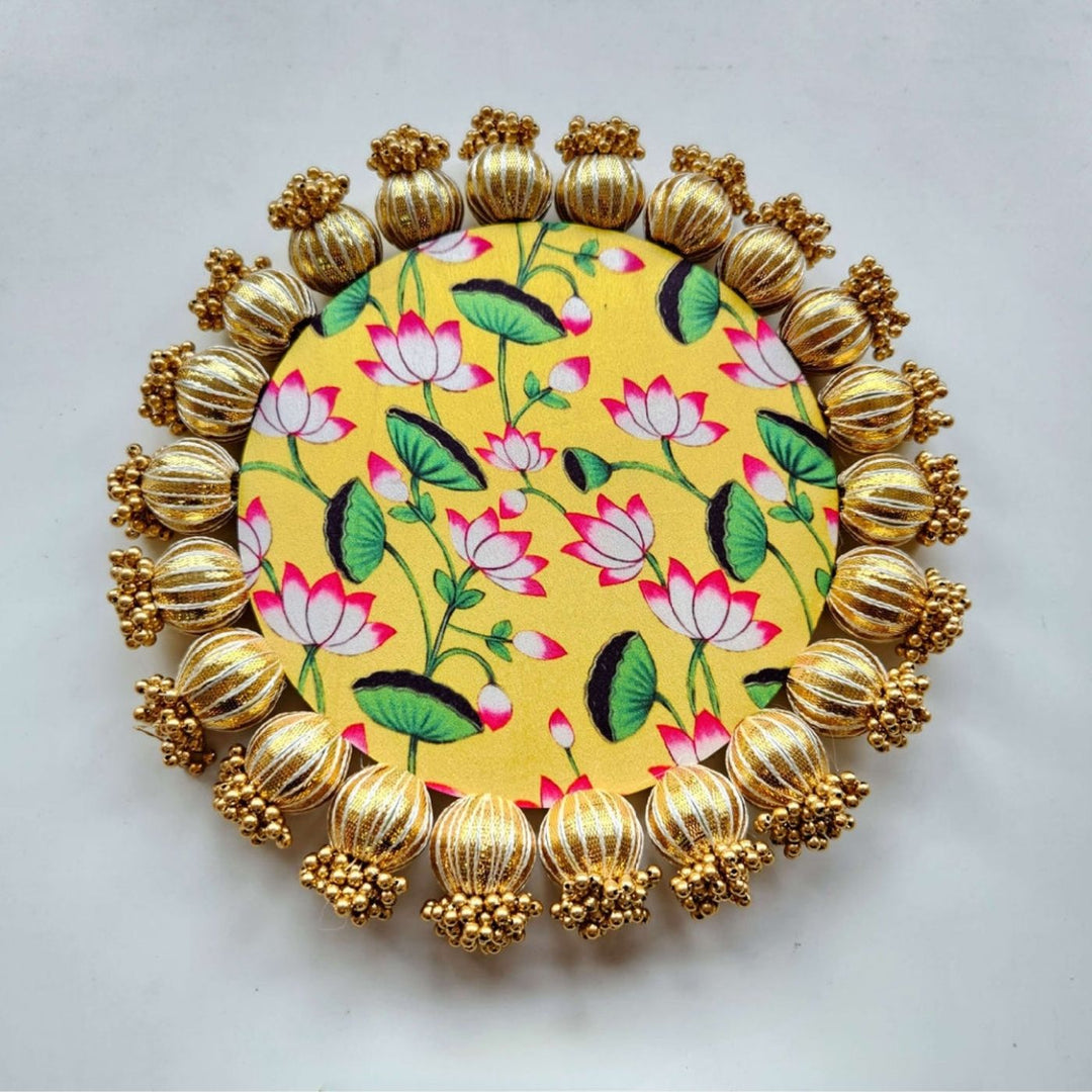 Reversible Handmade Pink & Yellow Pichwai Rangoli