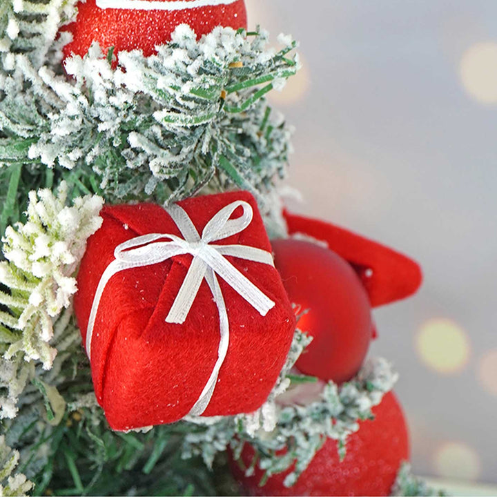 Red Swirl Frosty Bushy Xmas Tree For Christmas Table Decoration