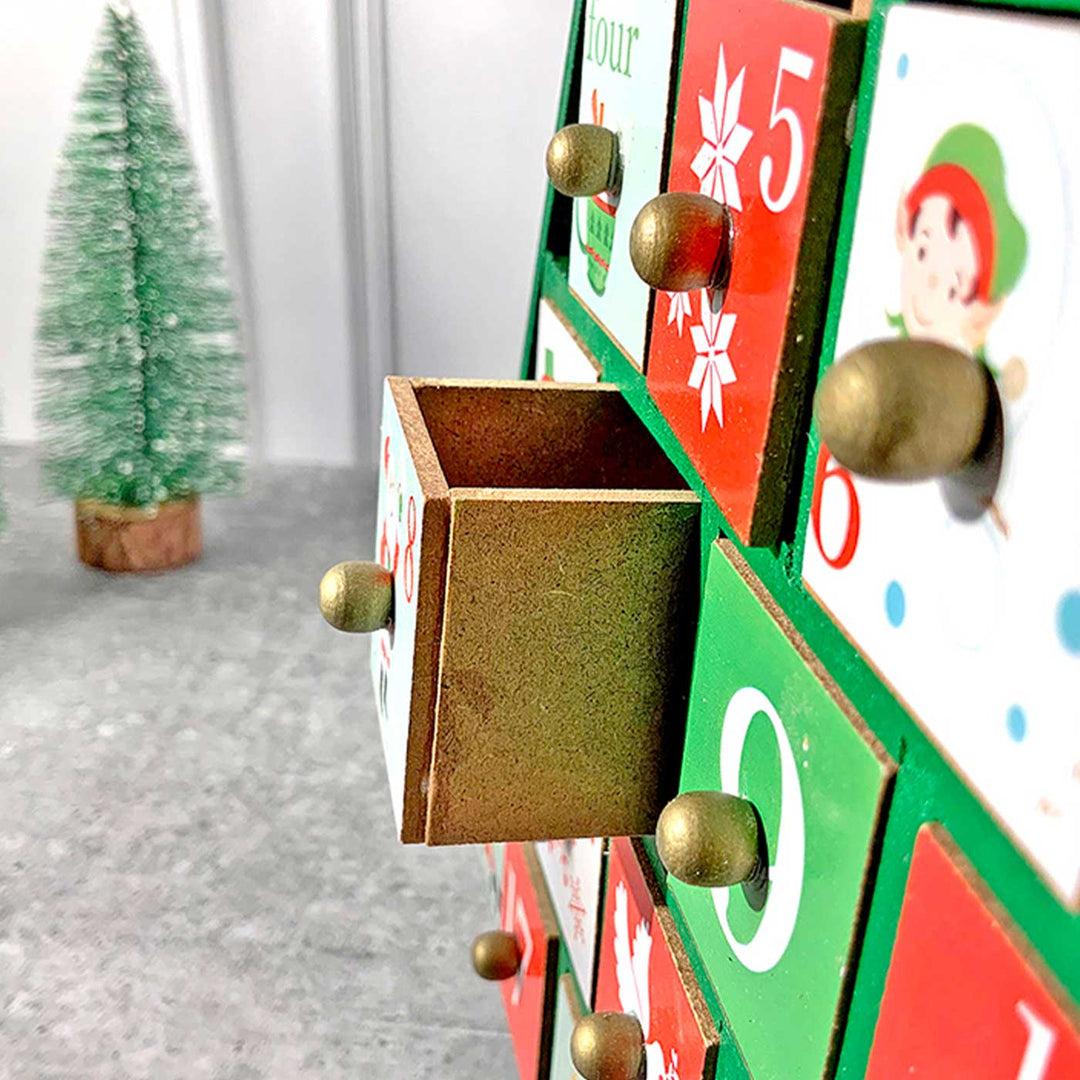 24 Days Wooden Green Tree Shape Advent Calendar | Secret Santa Gift Ideas