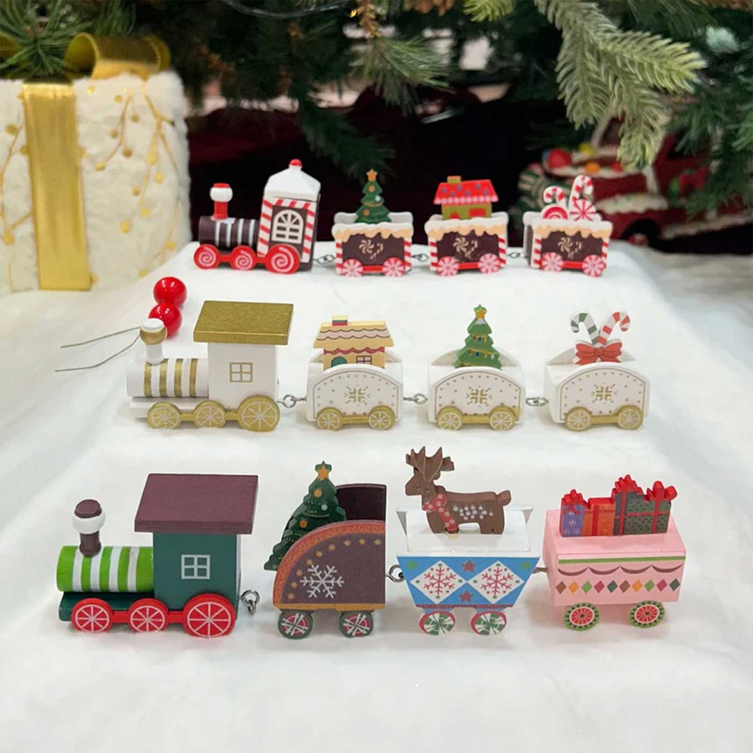 Jingle Bell Express Train Wooden Table Decor For Christmas Decoration | Set Of 3