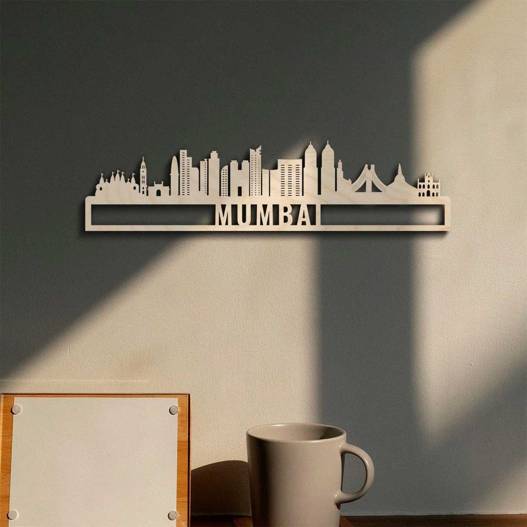 Printed Black Wooden Mumbai City Skyline Wall Decor