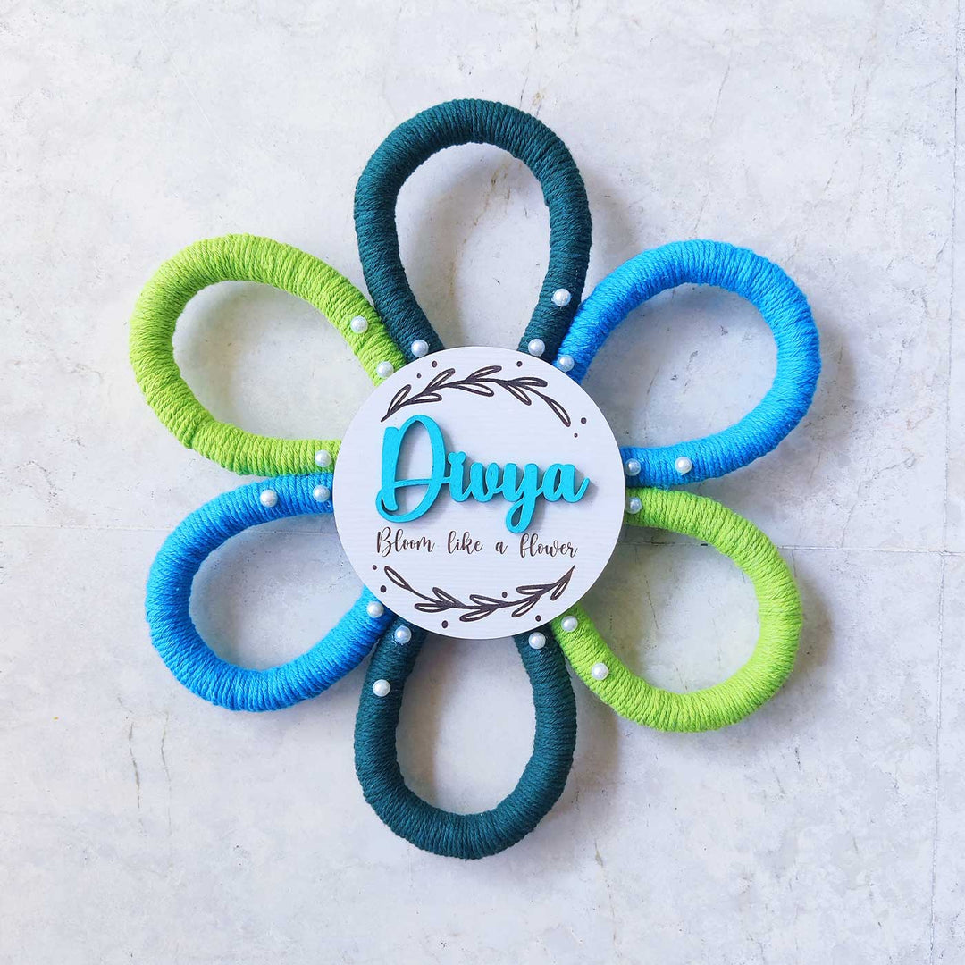 Personalized Handmade Macrame Flower Bloom Kids Name Plate With 3D Letters