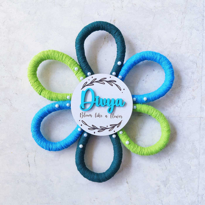 Personalized Handmade Macrame Flower Bloom Kids Name Plate With 3D Letters