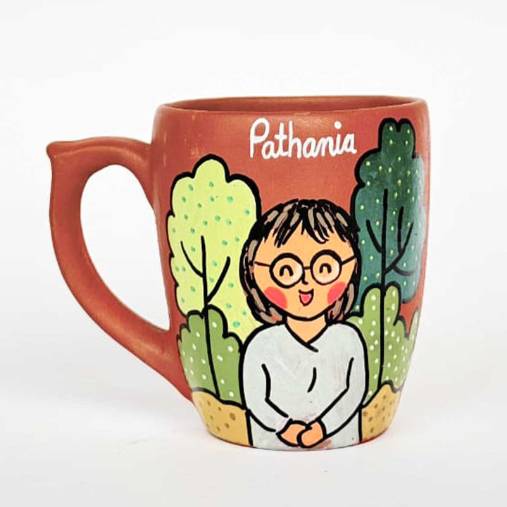 Handpainted Personalised 3D Terracotta Mug With Caricatures And Background