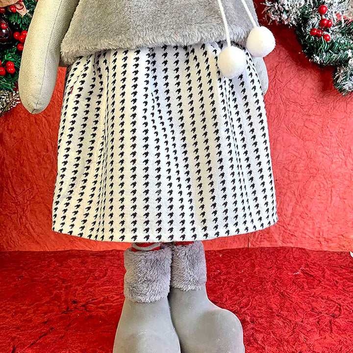 Grey Dress Mrs. Reindeer Self-Standing Woolen Decor For Christmas Table Decoration