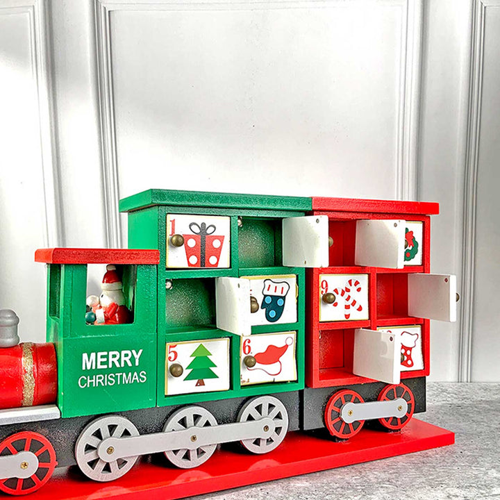 Train Shape Advent Calendar Wooden Decor For Christmas Table Decoration