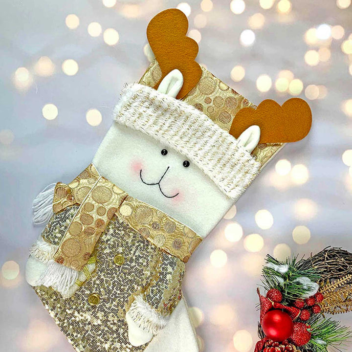 Handmade Golden Deer Woolen Stockings For Christmas Decoration