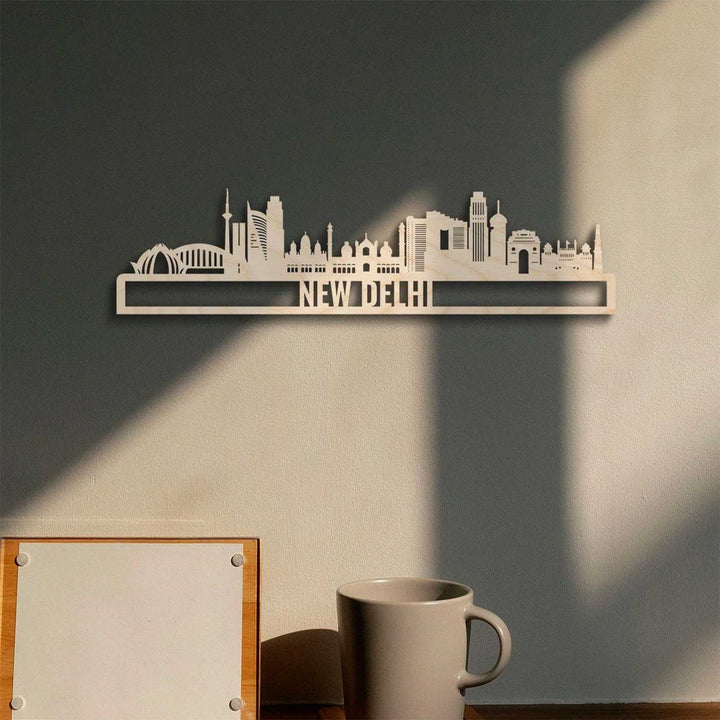 Printed Black Wooden New Delhi City Skyline Wall Decor