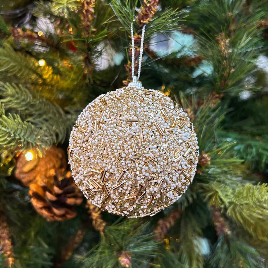 Handmade Gold Pink & Red Shimmer Embellished Chirstmas Ball Ornaments For Decoration | Set Of 9