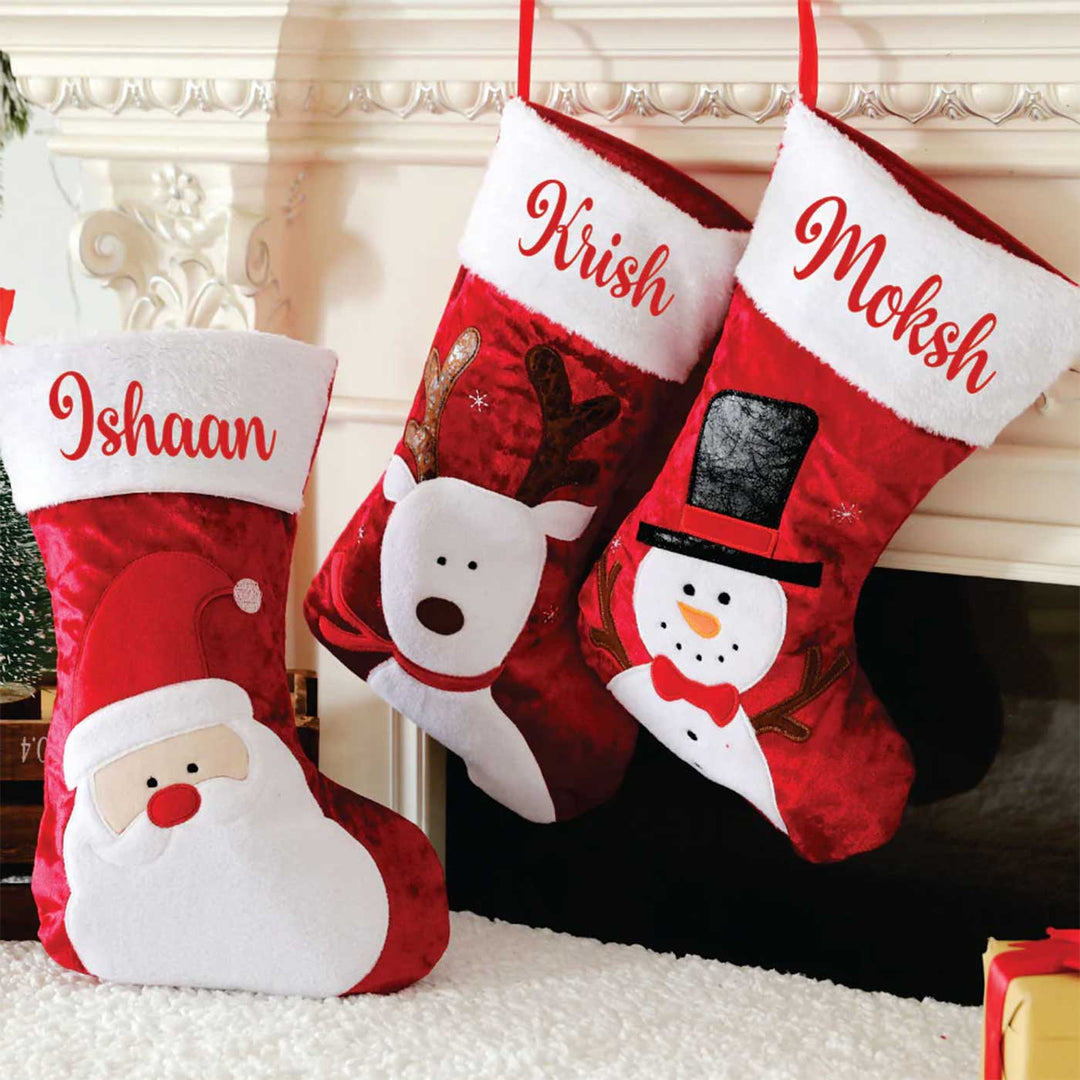 Personalized Scarlet Fur Velvet & Fur Stockings For Christmas Decoration