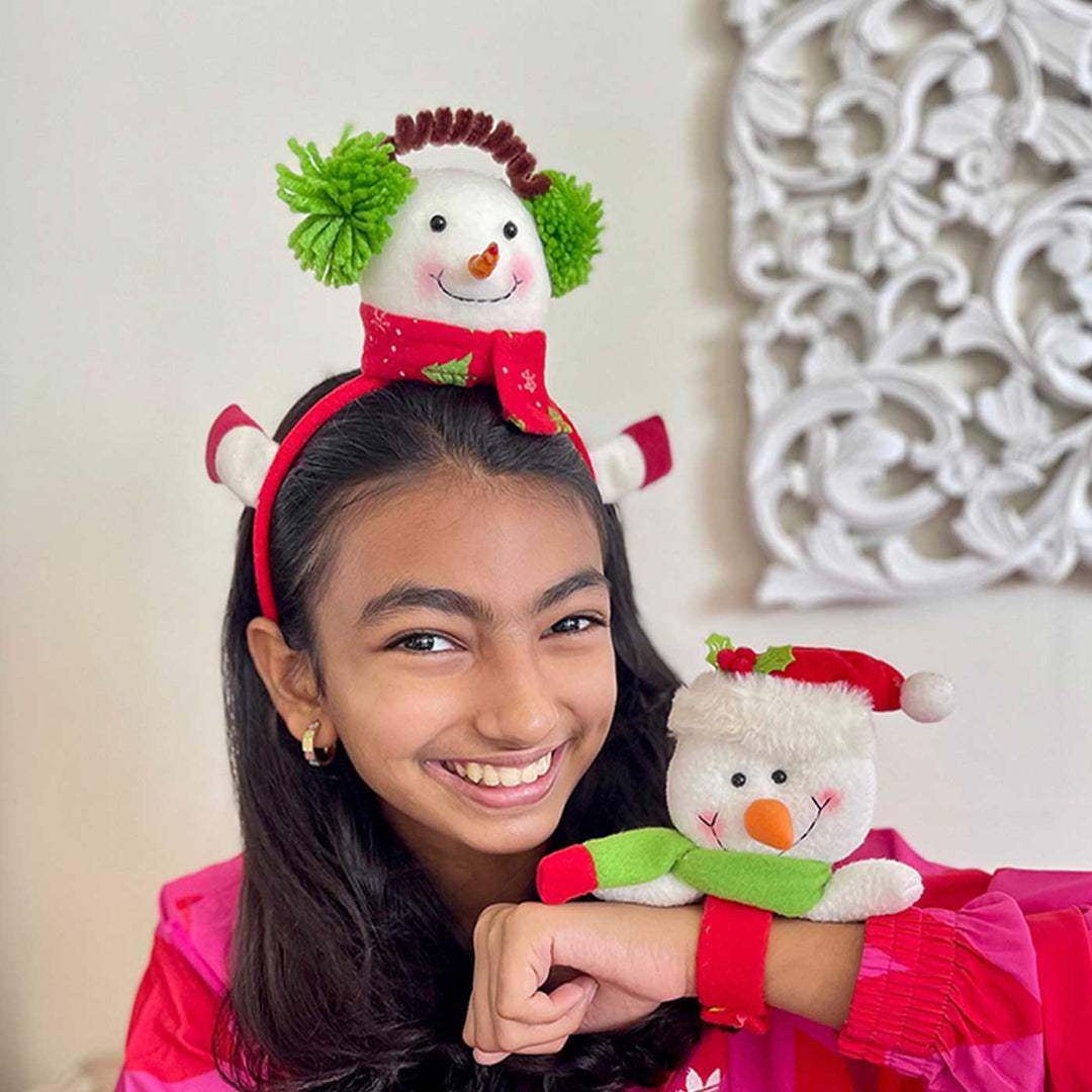 3D Snowman Theme Kids Hairband & Wristband | Secret Santa Gift Ideas | Set Of 2