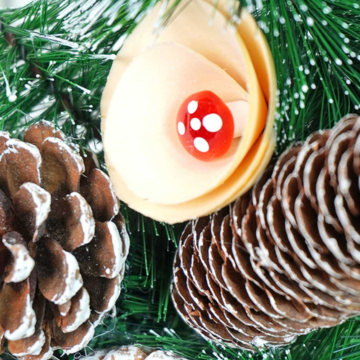 Xmas Tree With Pinecones Berries & Mushroom Buds Wreath For Christmas Wall Decoration