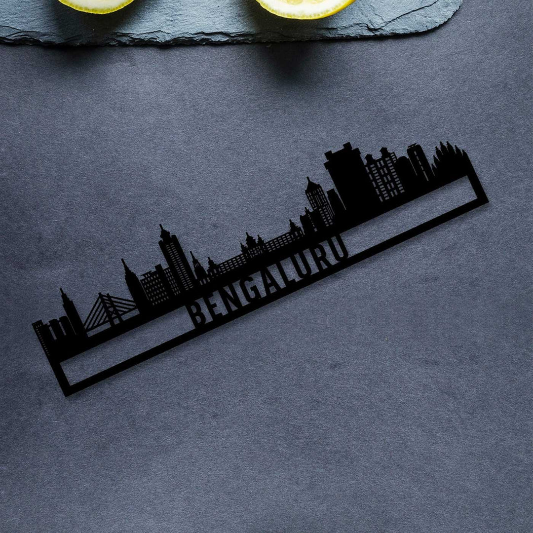 Printed Black Wooden Bengaluru City Skyline Wall Decor