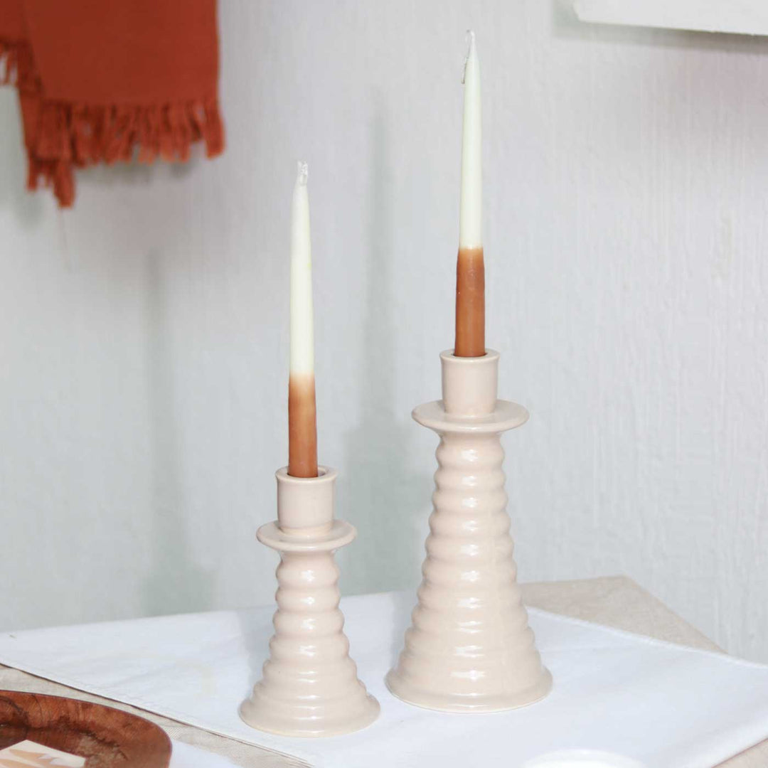 Handmade Beige Coil Shaped Ceramic Candle Holder