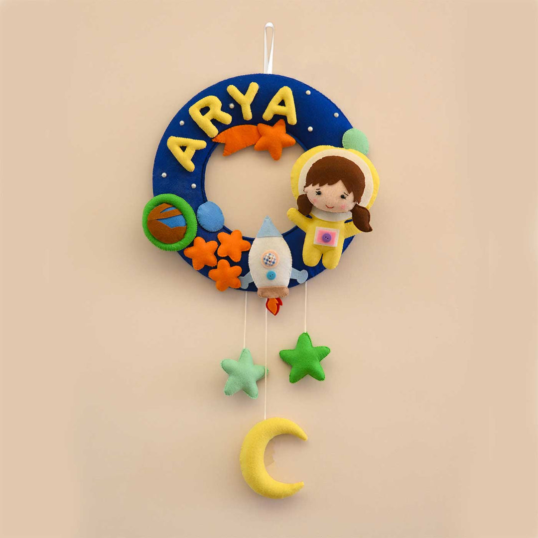 Personalized Space Voyager Theme Round Felt Kid's Nameplate