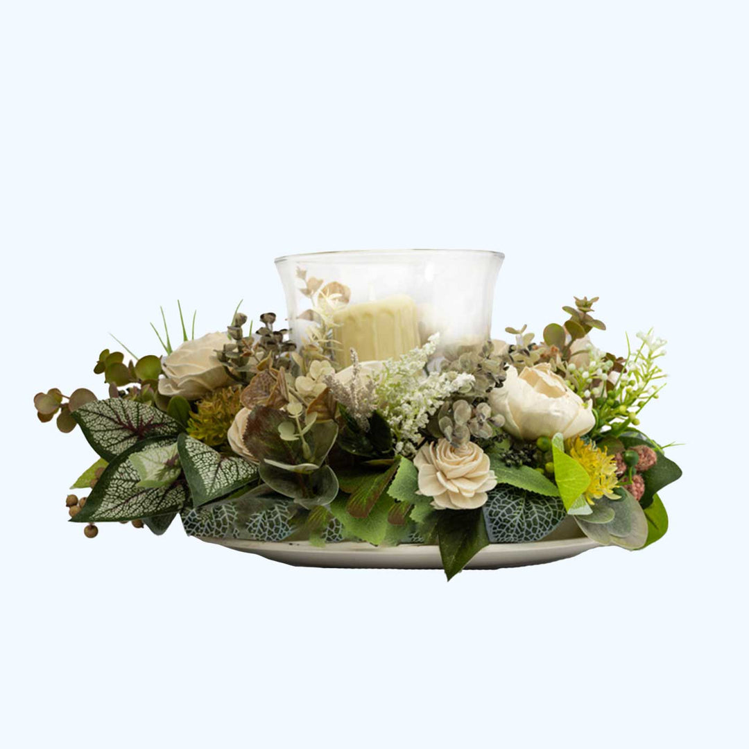 Handmade Luminous Bloom Shola Flower Centerpiece With Candle Holder