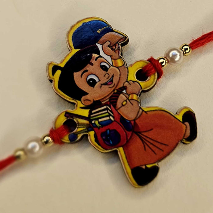 Handmade Chota Bheem MDF Wood Kids Rakhi With Roli Chawal