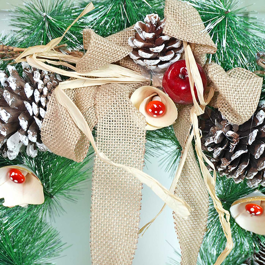 Mushroom Buds & Bushy Frosty Pinecone Wreath For Christmas Wall Decoration