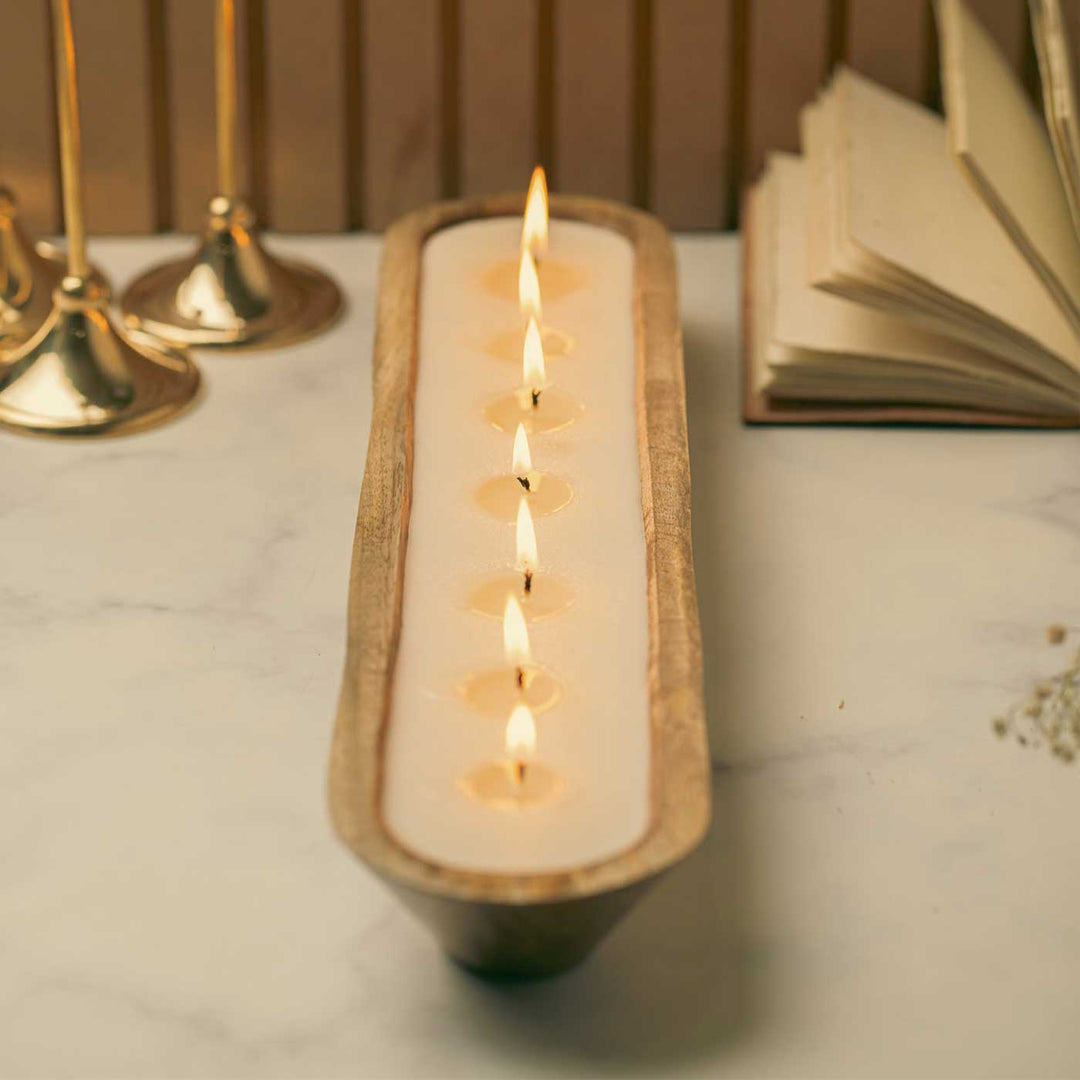 18 Inch | Handmade Wooden Boat Shaped Wax Scented Candle