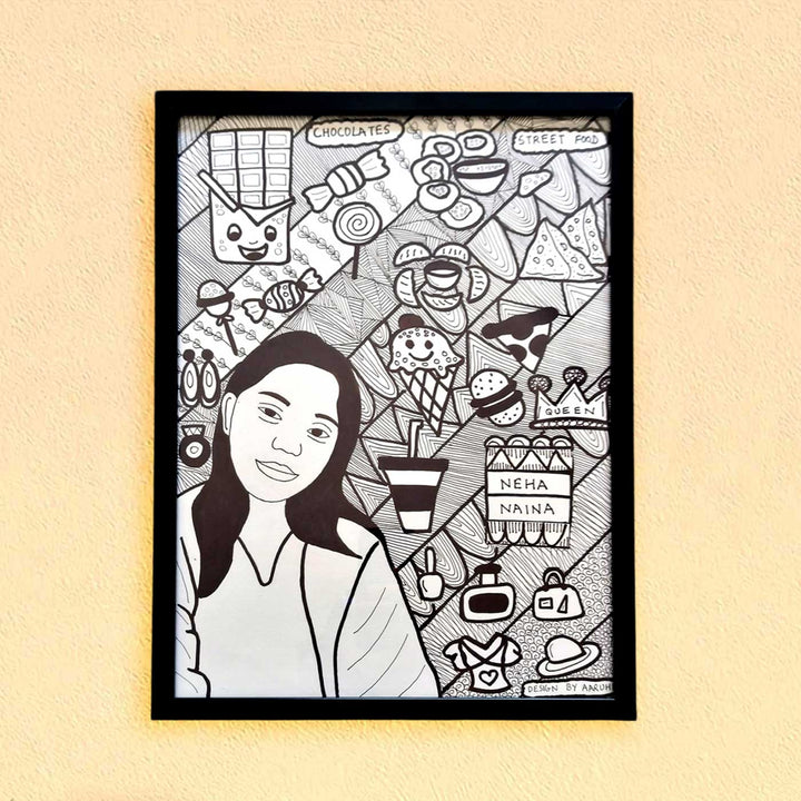 Photo Personalized Doodle Art Single Character Black & White Decorative Plaque