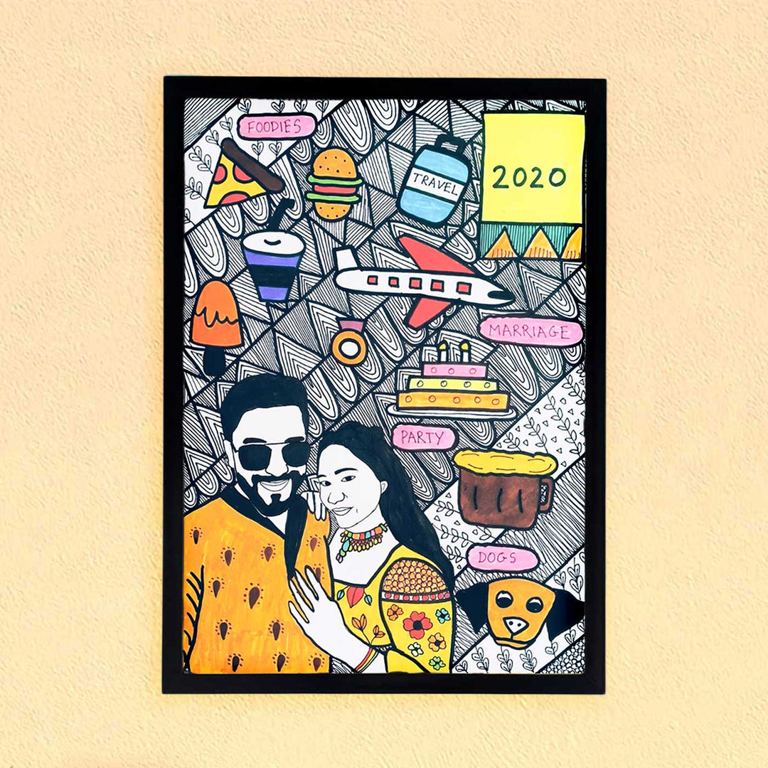 Photo Personalized Doodle Art Couples Multicolour Decorative Plaque