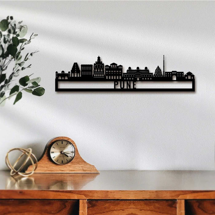 Printed Black Wooden Pune City Skyline Wall Decor