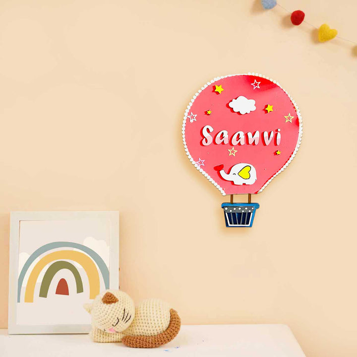 Personalized Hand-Painted Hot Air Balloon Mdf Wood Kids Name Plate