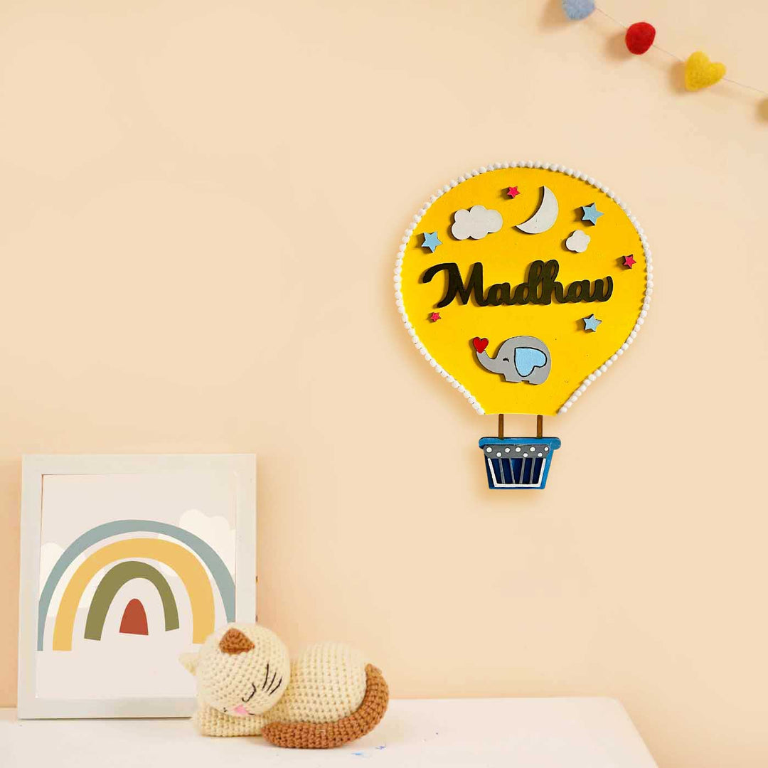 Personalized Hand-Painted Hot Air Balloon Mdf Wood Kids Name Plate