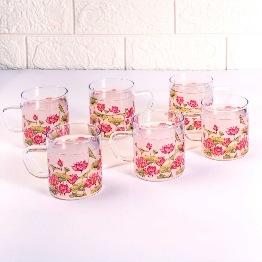 Borosilicate Glass Tea Cups with Delicate Prints I 190 ML