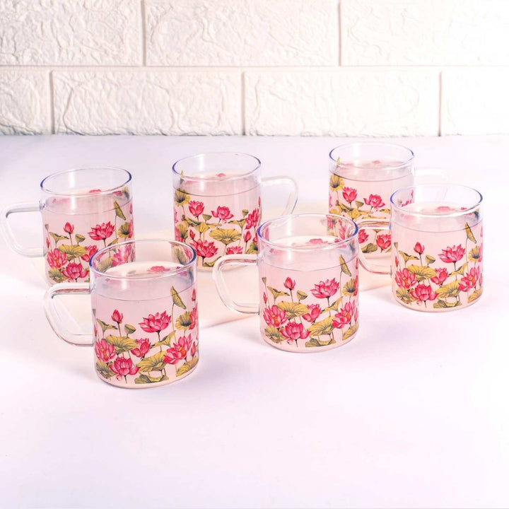 Borosilicate Glass Tea Cups with Delicate Prints I 190 ML