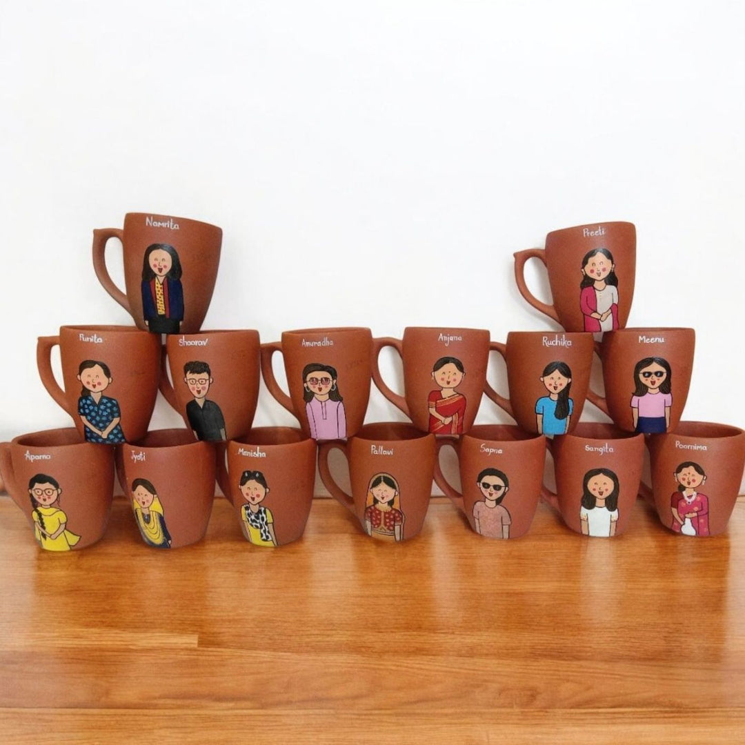 Handpainted Personalised 3D Terracotta Mug with Caricatures