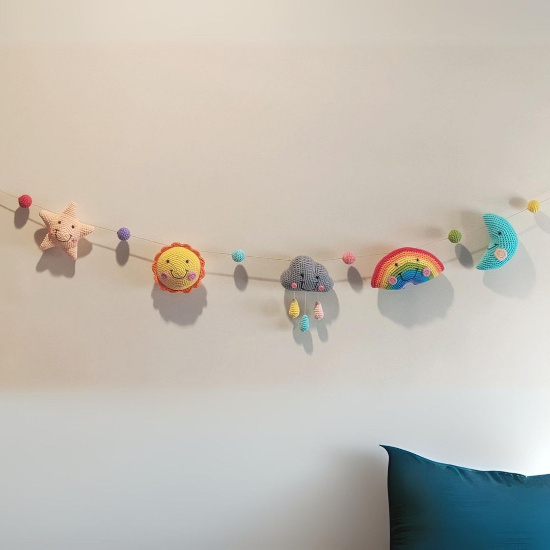 Handmade Crochet Rainbow Star and Cloud Bunting