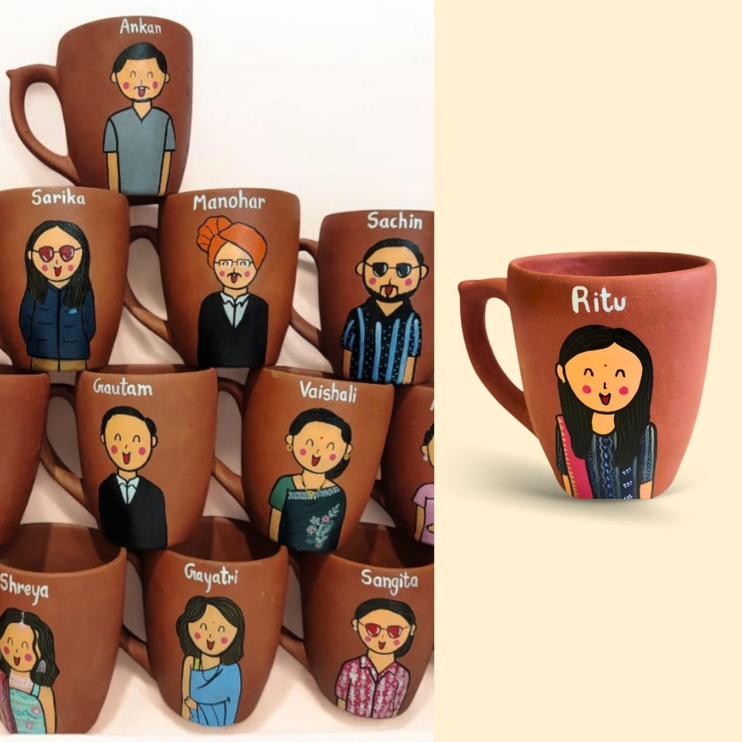 Handpainted Personalised 3D Terracotta Mug with Caricatures