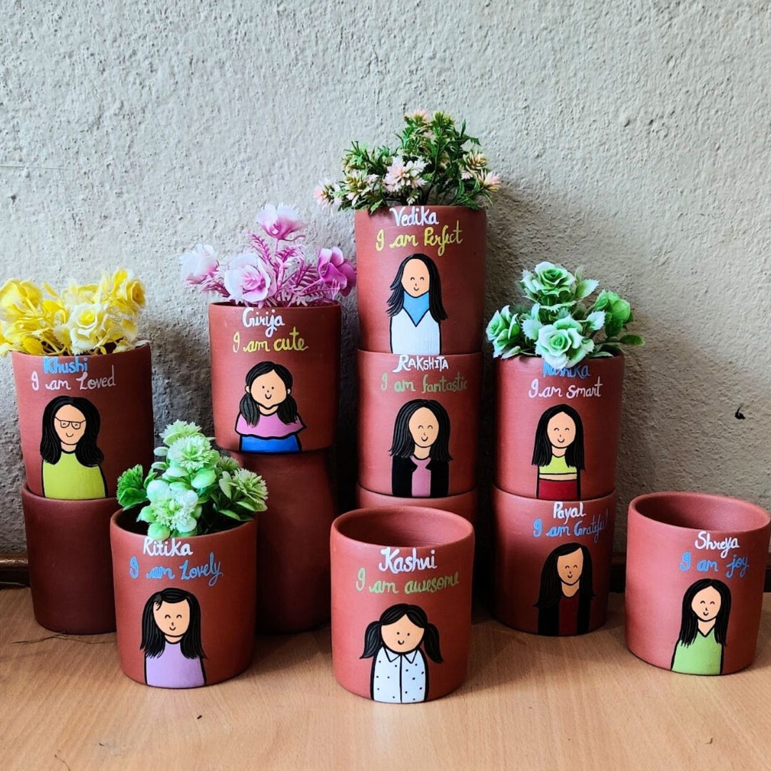 Photo Personalised Handpainted Clay Planter With Affirmation