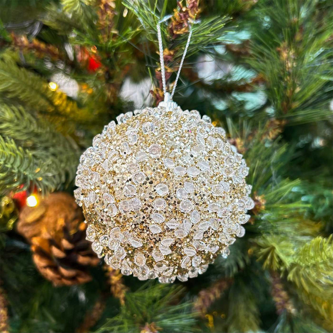 Handmade Gold & Rose Gold Shimmer Embellished Chirstmas Ball Ornaments For Decoration | Set Of 9