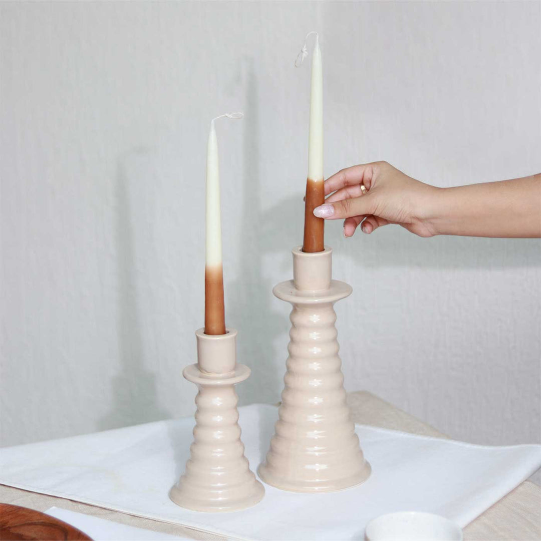 Handmade Beige Coil Shaped Ceramic Candle Holder