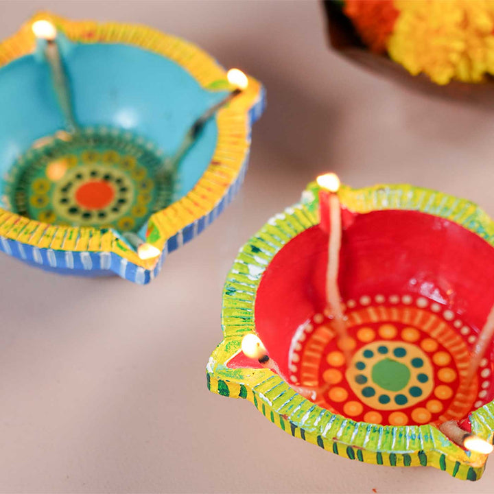 Handmade Big Star Clay Oil Lamp / Diya | Set of 2