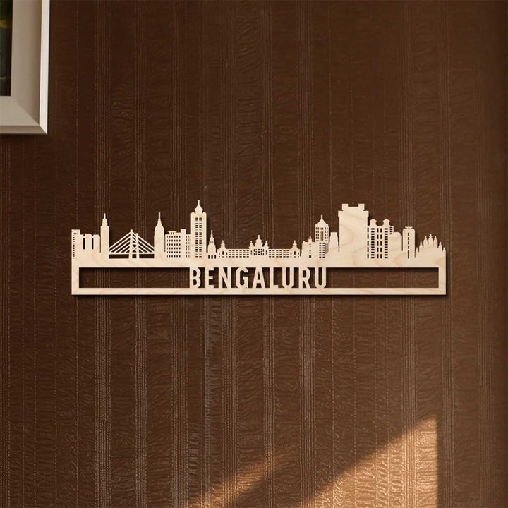 Printed Black Wooden Bengaluru City Skyline Wall Decor