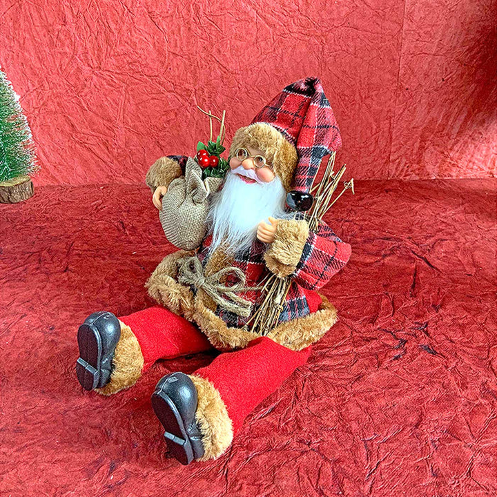 Premium Plaided Tall Self-Standing Santa With Sticks Decor For Christmas Table Decoration