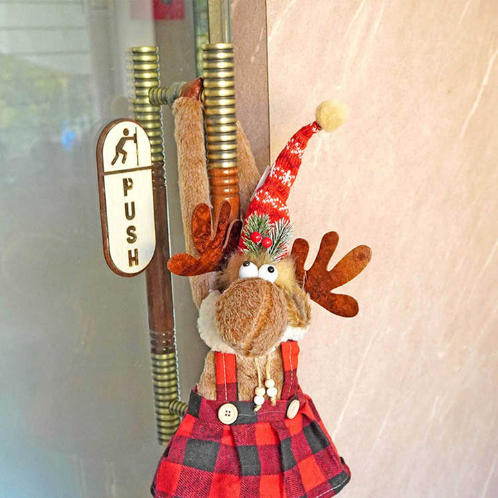 Striped Frock Reindeer Door Hanger Woolen Decor For Christmas Table Decoration