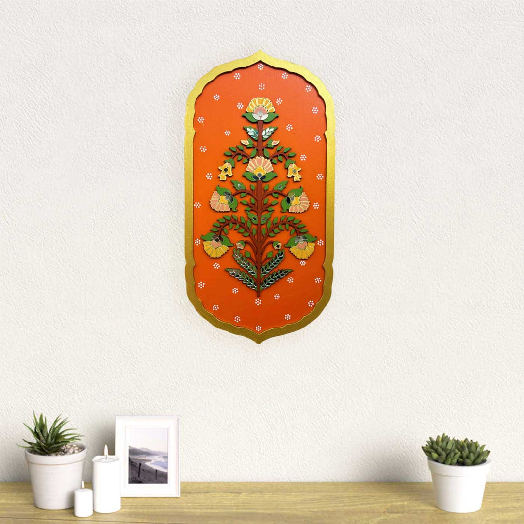 Hand-Painted Orange Floral Theme MDF Wood Wall Decor