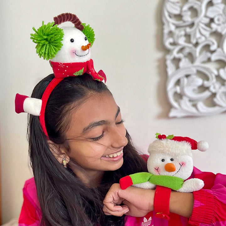 3D Snowman Theme Kids Hairband & Wristband | Secret Santa Gift Ideas | Set Of 2