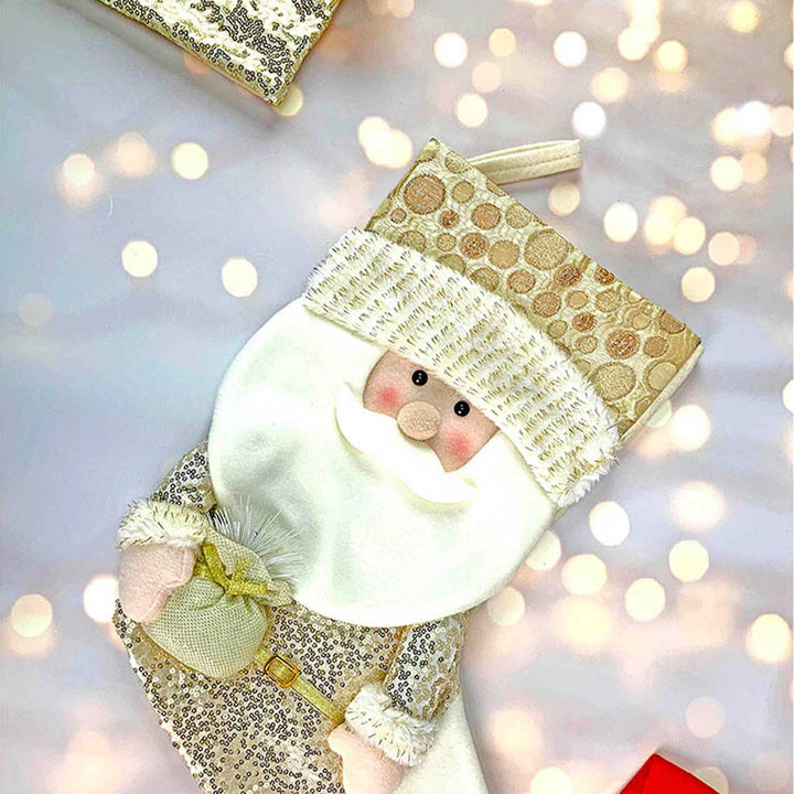 Handmade Golden Santa Woolen Stockings For Christmas Decoration