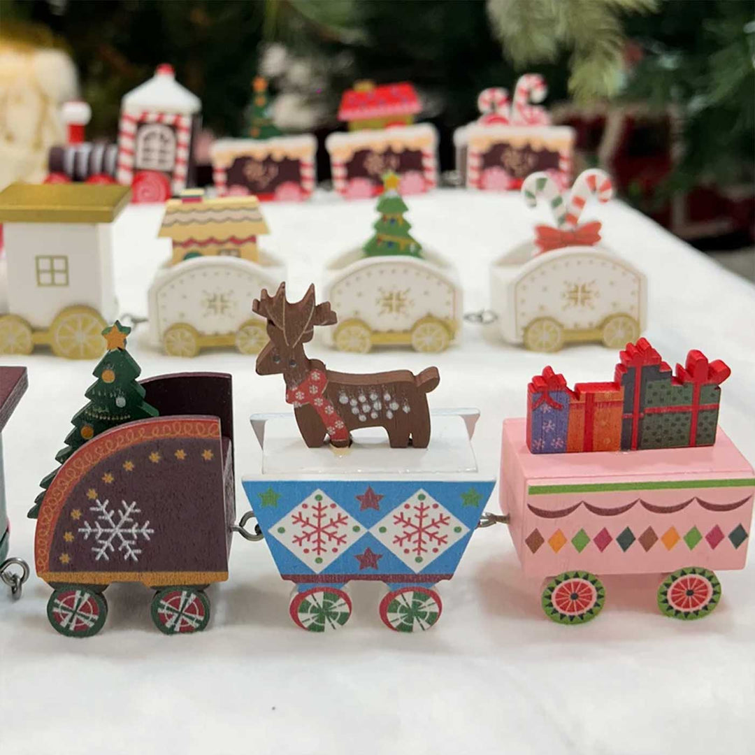 Jingle Bell Express Train Wooden Table Decor For Christmas Decoration | Set Of 3